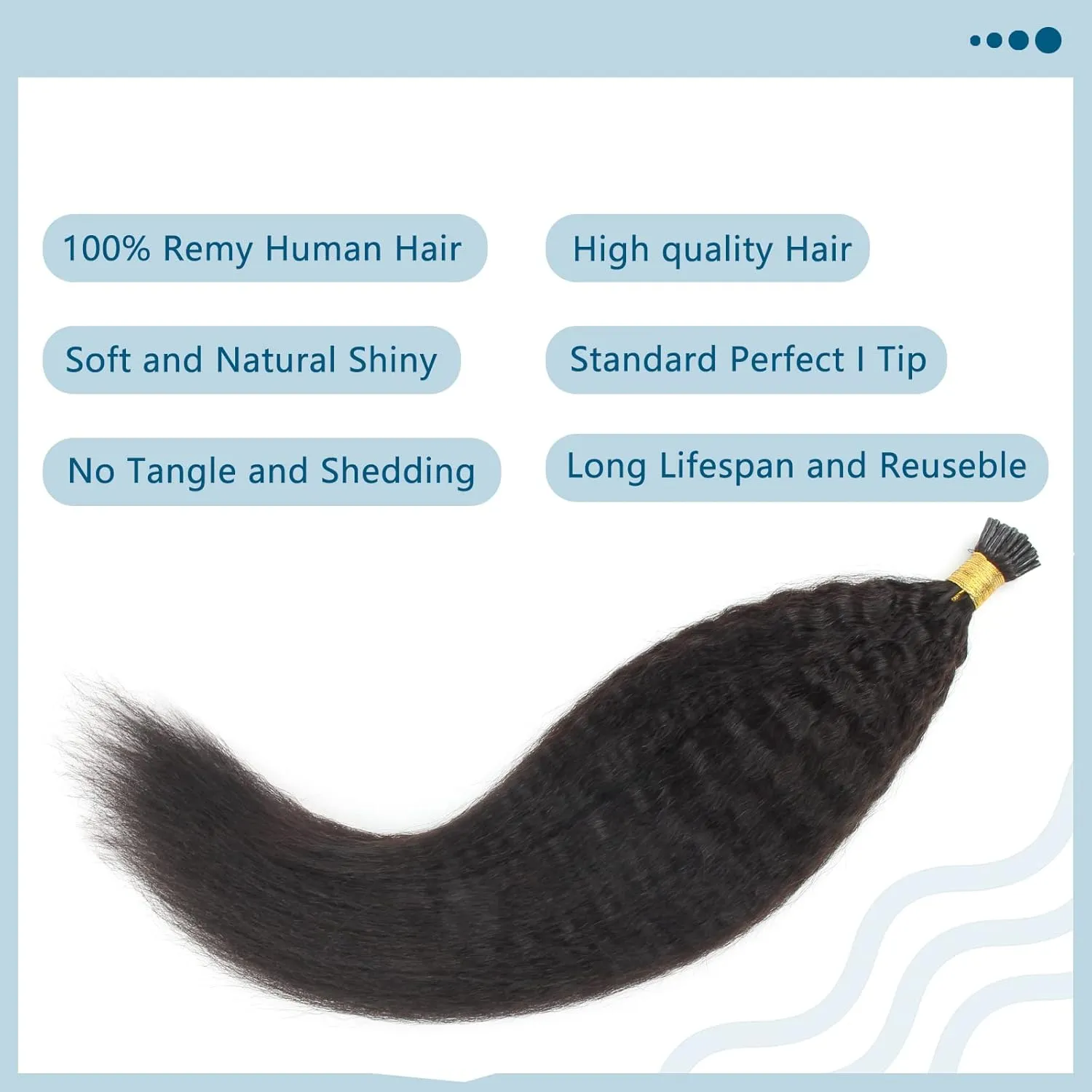 ABH AMAZINGBEAUTY HAIR I Tip Hair Extensions Kinky Straight Human Hair Virgin Natural Black Kinky Straight I Tip Human Hair For Women Invisible Soft Pre Bonded Fusion Stick 50grams 50strands 20 Inch