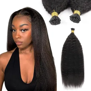 ABH AMAZINGBEAUTY HAIR I Tip Hair Extensions Kinky Straight Human Hair Virgin Natural Black Kinky Straight I Tip Human Hair For Women Invisible Soft Pre Bonded Fusion Stick 50grams 50strands 20 Inch
