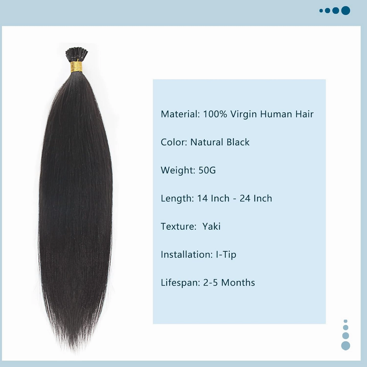 ABH AMAZINGBEAUTY HAIR 14 Inch I-Tip Yaki Straight Human Hair Extension, 50g, 50 Strands, Natural Black, Remy Hair for Black Women