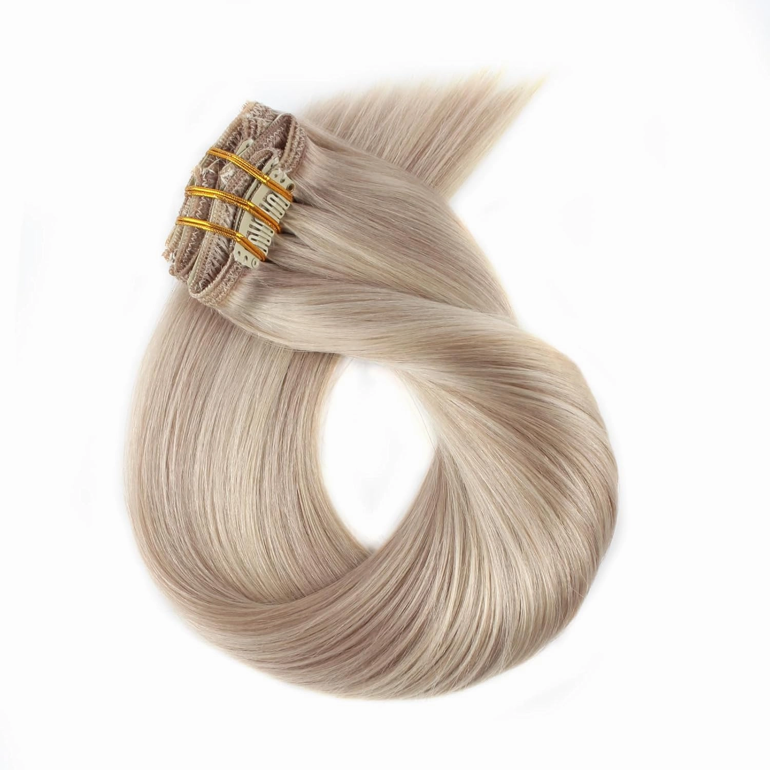 ABH AMAZINGBEAUTY HAIR Clip in Hair Extensions Real Human Hair Ash Blonde Highlights Golden Blonde Straight Hair Extensions Clip in 14 Inch P16/22 Natural Straight Hair 120G 8 Pieces With 18 Clips