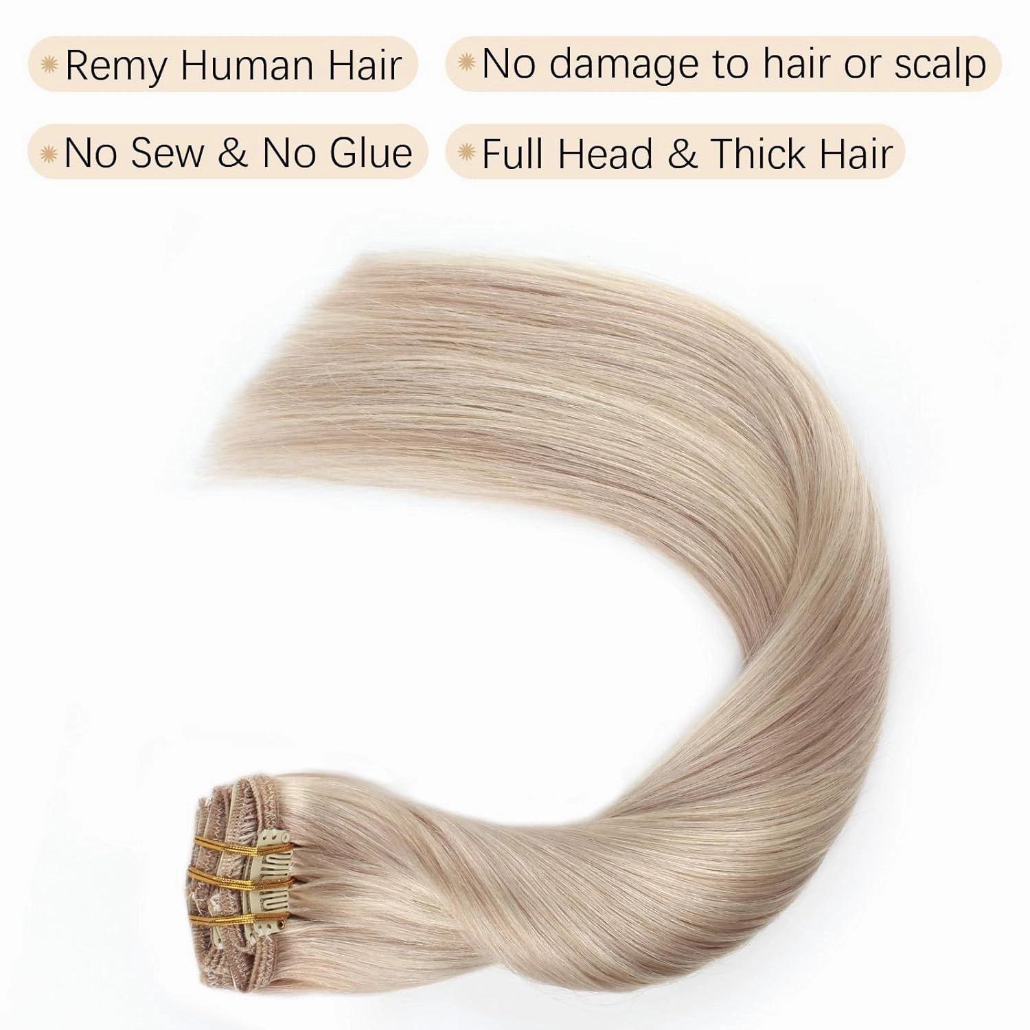 ABH AMAZINGBEAUTY HAIR Clip in Hair Extensions Real Human Hair Ash Blonde Highlights Golden Blonde Straight Hair Extensions Clip in 14 Inch P16/22 Natural Straight Hair 120G 8 Pieces With 18 Clips