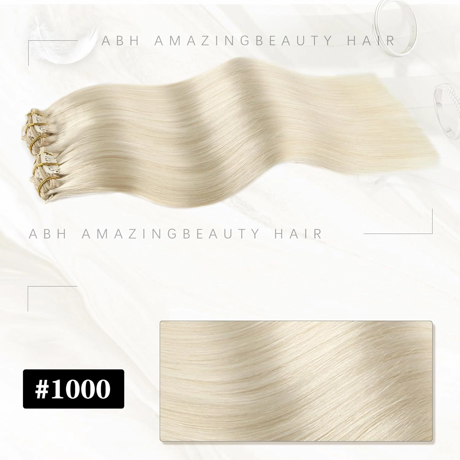 ABH AMAZINGBEAUTY HAIR Clip in Hair Extensions White Blonde 20 Inch Clip in Hair Extensions Human Hair Straight Skin Weft Clip on Real Human Hair #1000 Ice Blonde 8Pcs 120G Double Side Full Head