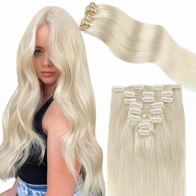 ABH AMAZINGBEAUTY HAIR Clip in Hair Extensions White Blonde 20 Inch Clip in Hair Extensions Human Hair Straight Skin Weft Clip on Real Human Hair #1000 Ice Blonde 8Pcs 120G Double Side Full Head