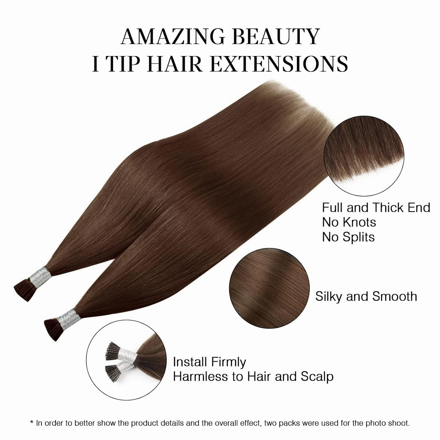 ABH AmazingBeauty Hair I-Tip Hair Extensions Human Hair Color 4 Chocolate Brown Real Human Hair I Tip Hair Extensions 50 Grams 100strands Cold Fusion ITip Human Hair Extensions 14 Inch