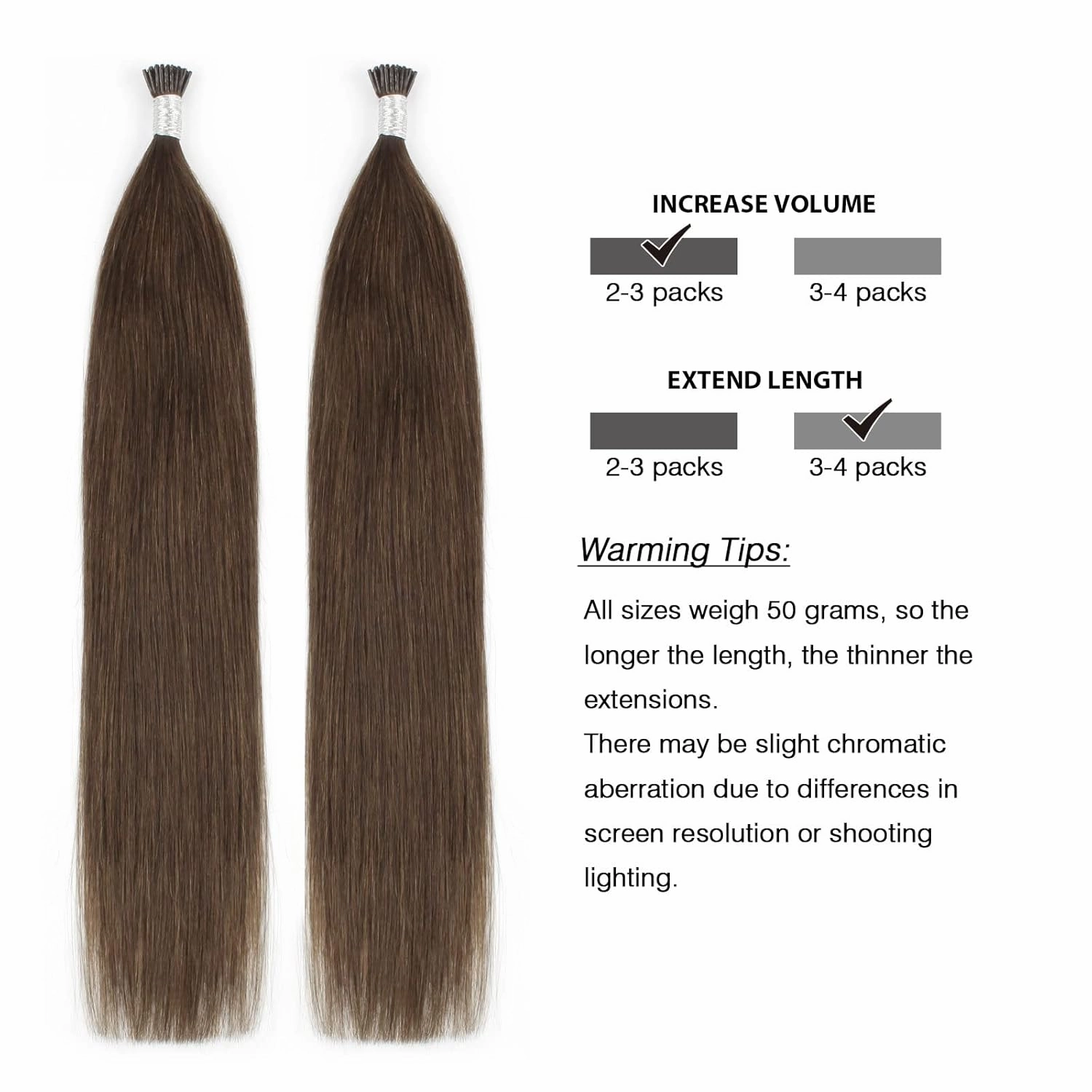 ABH AmazingBeauty Hair I-Tip Hair Extensions Human Hair Color 4 Chocolate Brown Real Human Hair I Tip Hair Extensions 50 Grams 100strands Cold Fusion ITip Human Hair Extensions 14 Inch