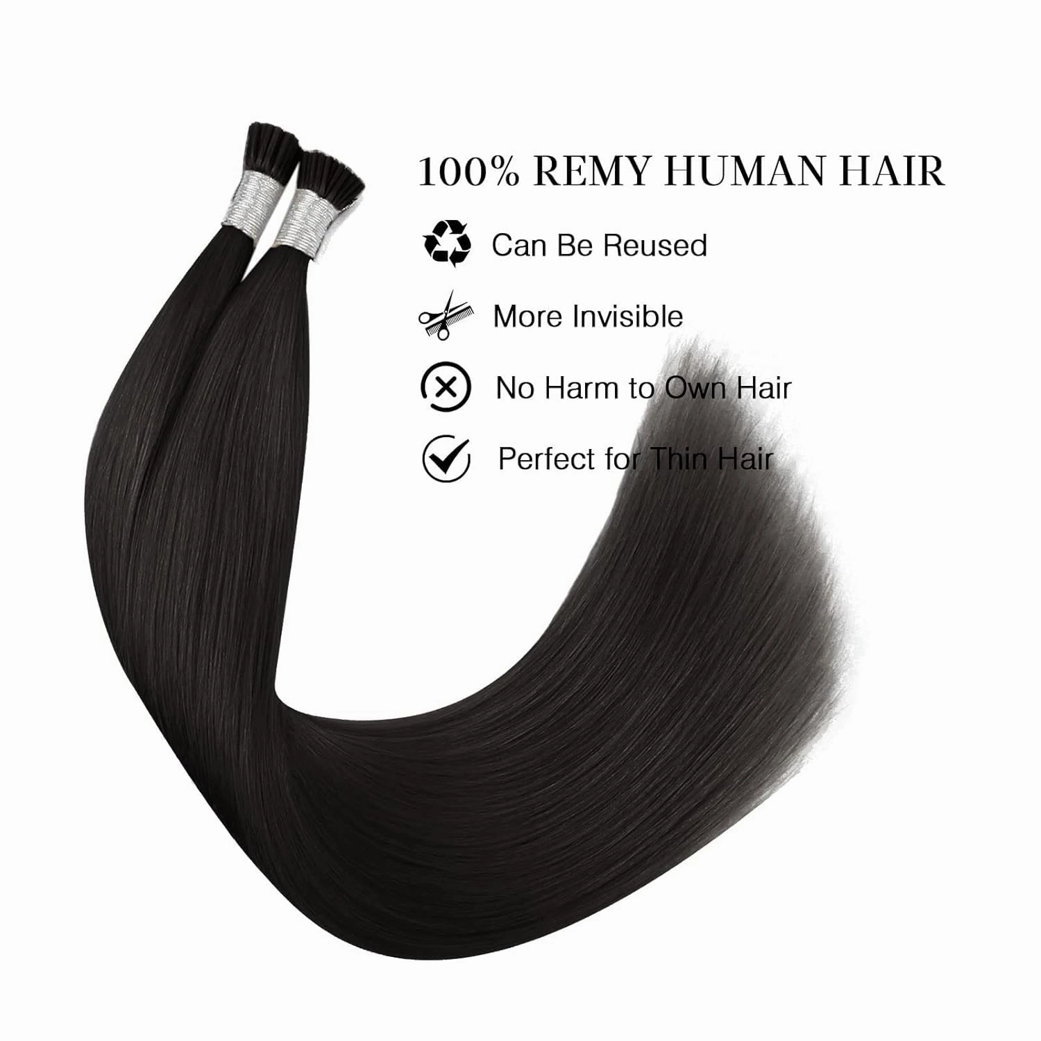 ABH AMAZINGBEAUTY HAIR I Tip Hair Extensions Real Human Hair 50 Grams Tips Hair Extensions Natural Black Hair I Tip Remy Hair Extensions 50 Strands 22 Inch #1B Off Black Soft Natural Hair