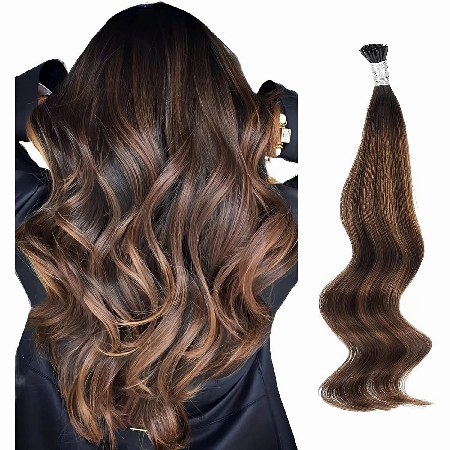 ABH AMAZINGBEAUTY HAIR I Tip Keratin Real Human Hair Extensions Balayage Itip Extensions 14 Inch #2/6/2 Darkest Brown with Chestnut Brown I tips Hair Extensions 100 Strands 50 Grams