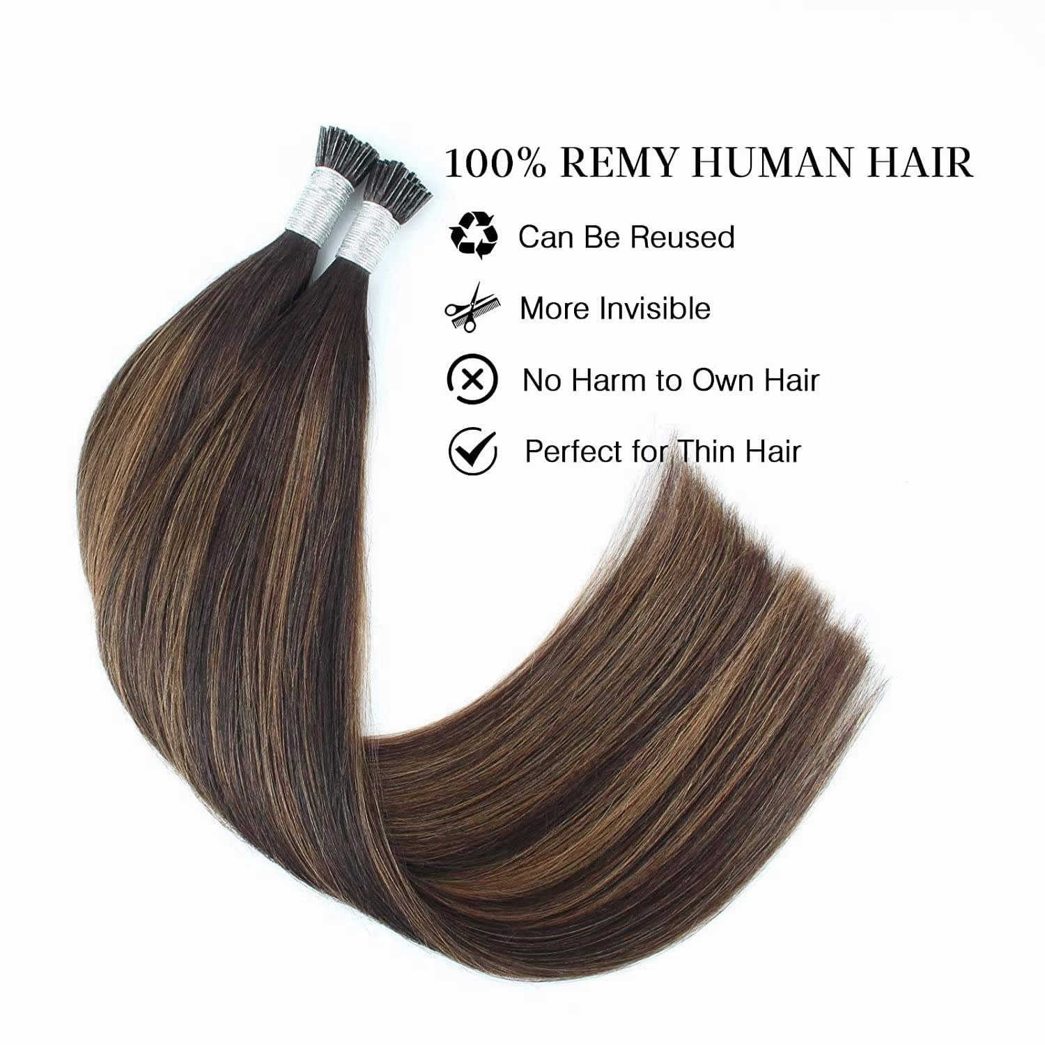 ABH AMAZINGBEAUTY HAIR I Tip Keratin Real Human Hair Extensions Balayage Itip Extensions 14 Inch #2/6/2 Darkest Brown with Chestnut Brown I tips Hair Extensions 100 Strands 50 Grams