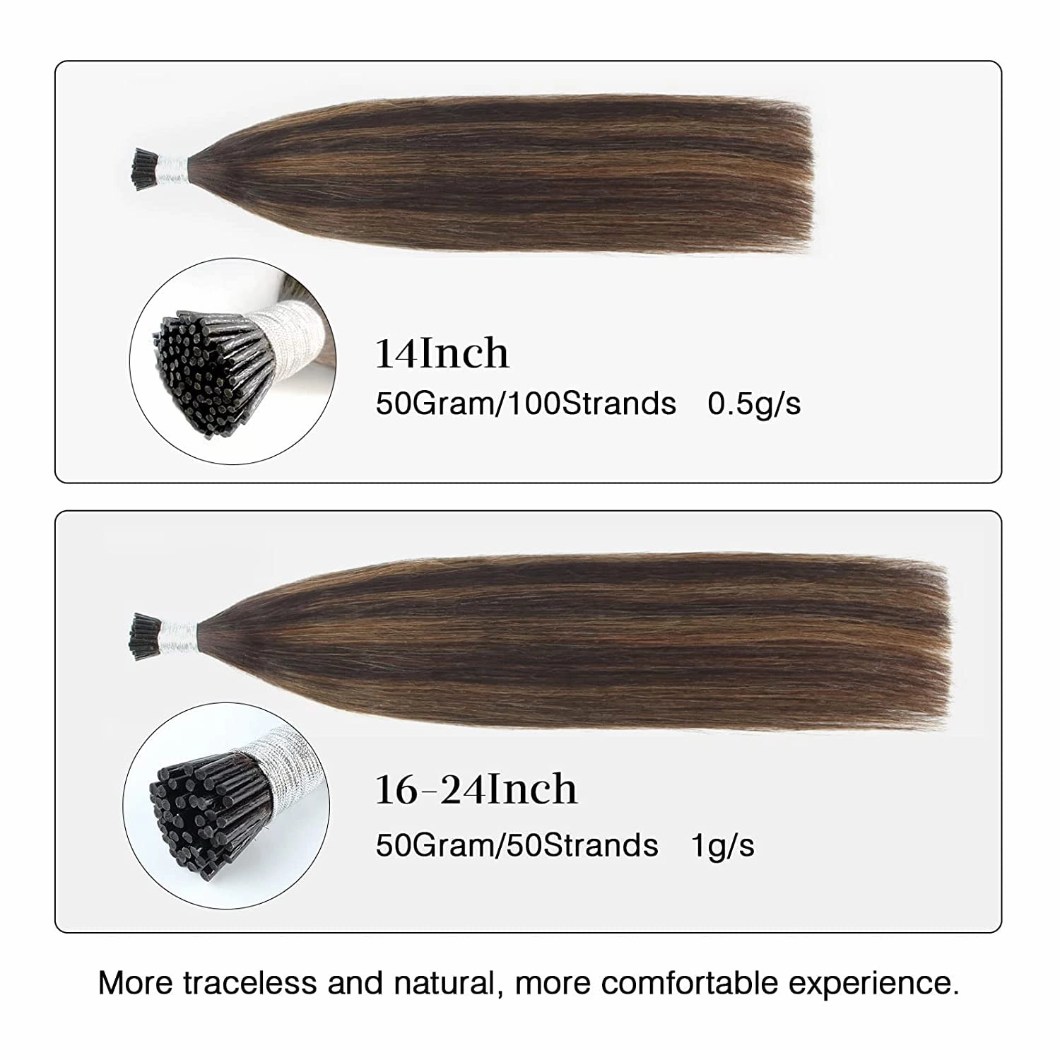 ABH AMAZINGBEAUTY HAIR I Tip Keratin Real Human Hair Extensions Balayage Itip Extensions 14 Inch #2/6/2 Darkest Brown with Chestnut Brown I tips Hair Extensions 100 Strands 50 Grams
