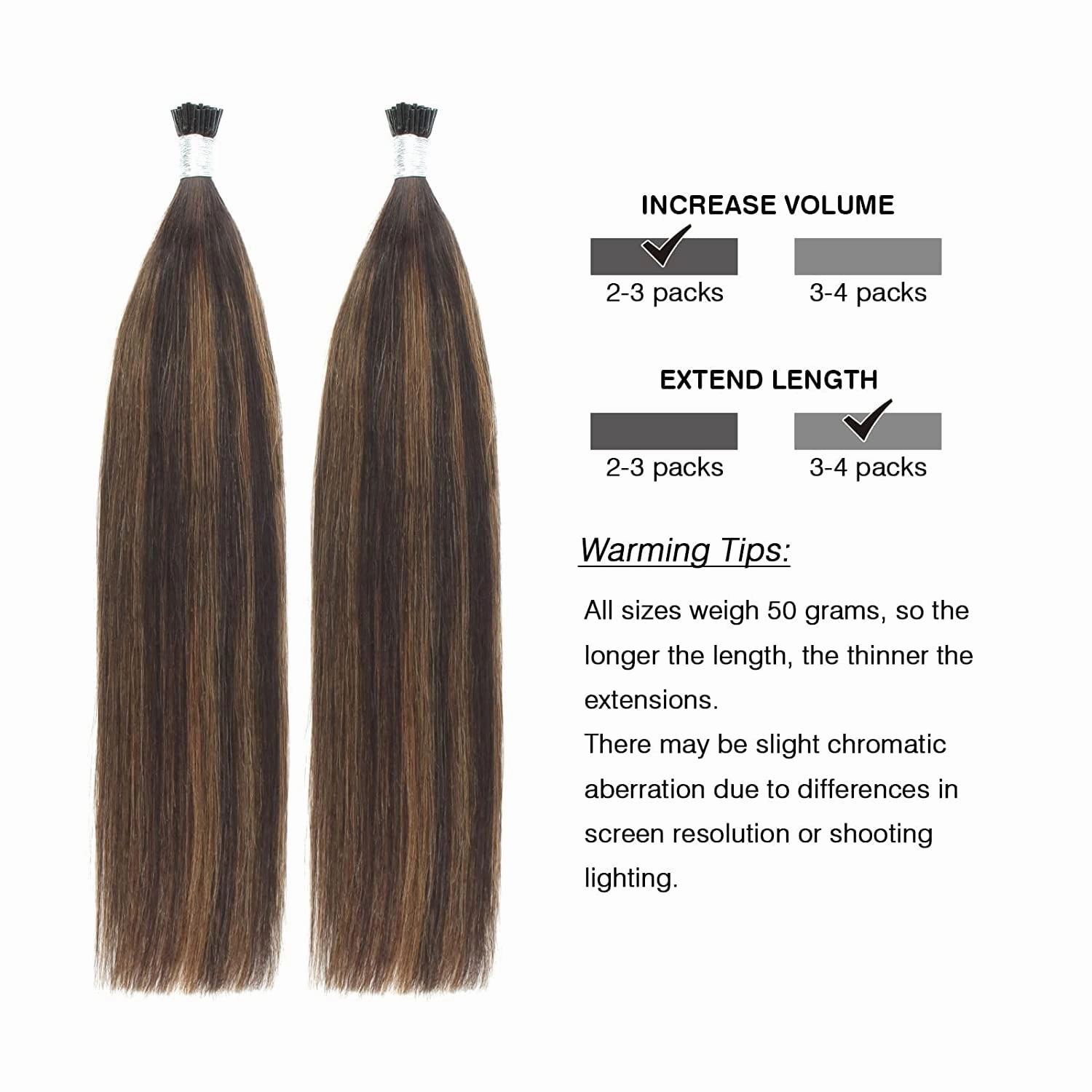 ABH AMAZINGBEAUTY HAIR I Tip Keratin Real Human Hair Extensions Balayage Itip Extensions 14 Inch #2/6/2 Darkest Brown with Chestnut Brown I tips Hair Extensions 100 Strands 50 Grams