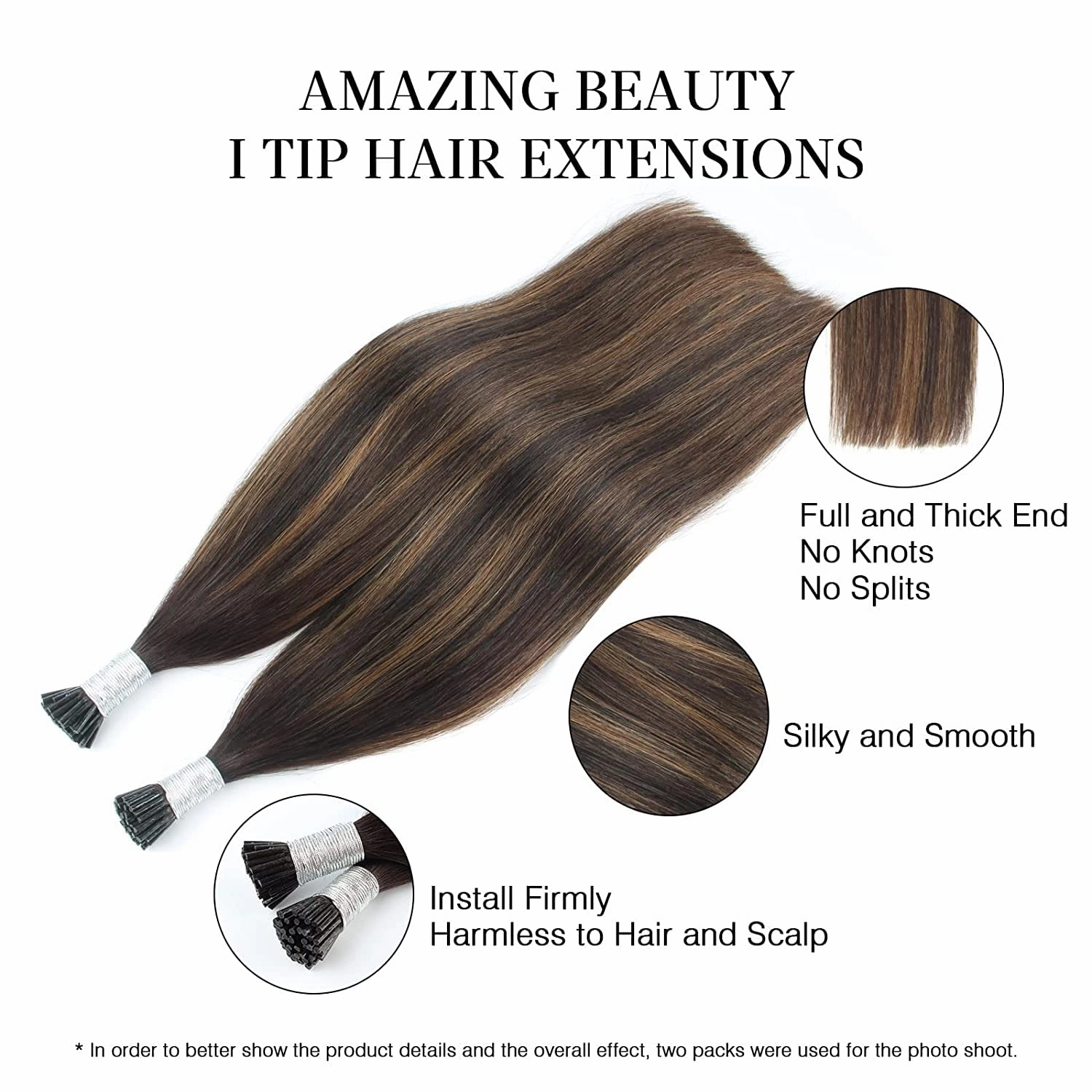 ABH AMAZINGBEAUTY HAIR I Tip Keratin Real Human Hair Extensions Balayage Itip Extensions 14 Inch #2/6/2 Darkest Brown with Chestnut Brown I tips Hair Extensions 100 Strands 50 Grams