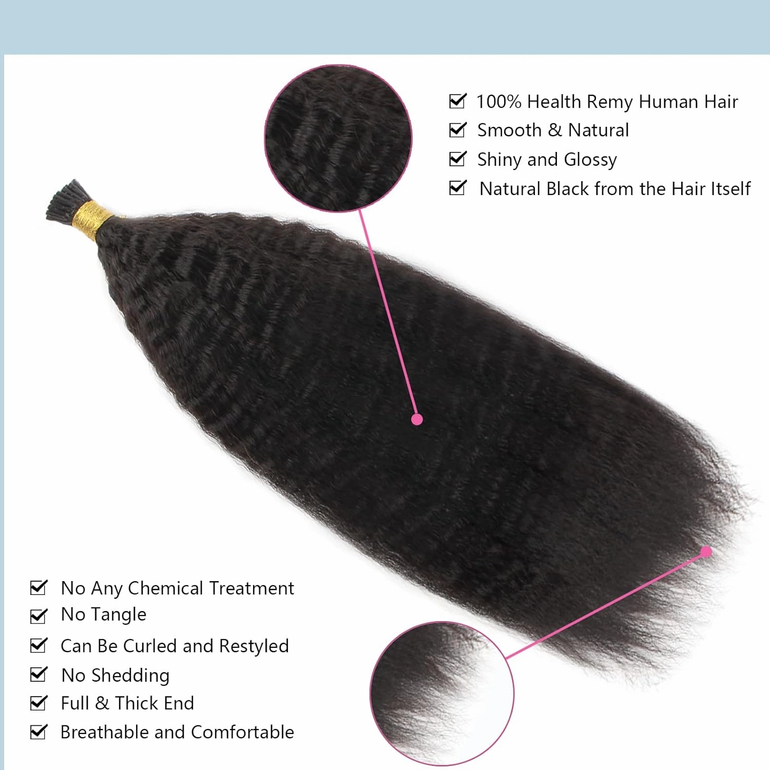 ABH AMAZINGBEAUTY HAIR Kinky Straight I Tip Hair Natural Kinky Straight Hair Extensions For Black Women Human Hair 22 Inch I Tip Hair Extensions Pre Bonded Remy Human Hair Keratin 50G 50 Strands