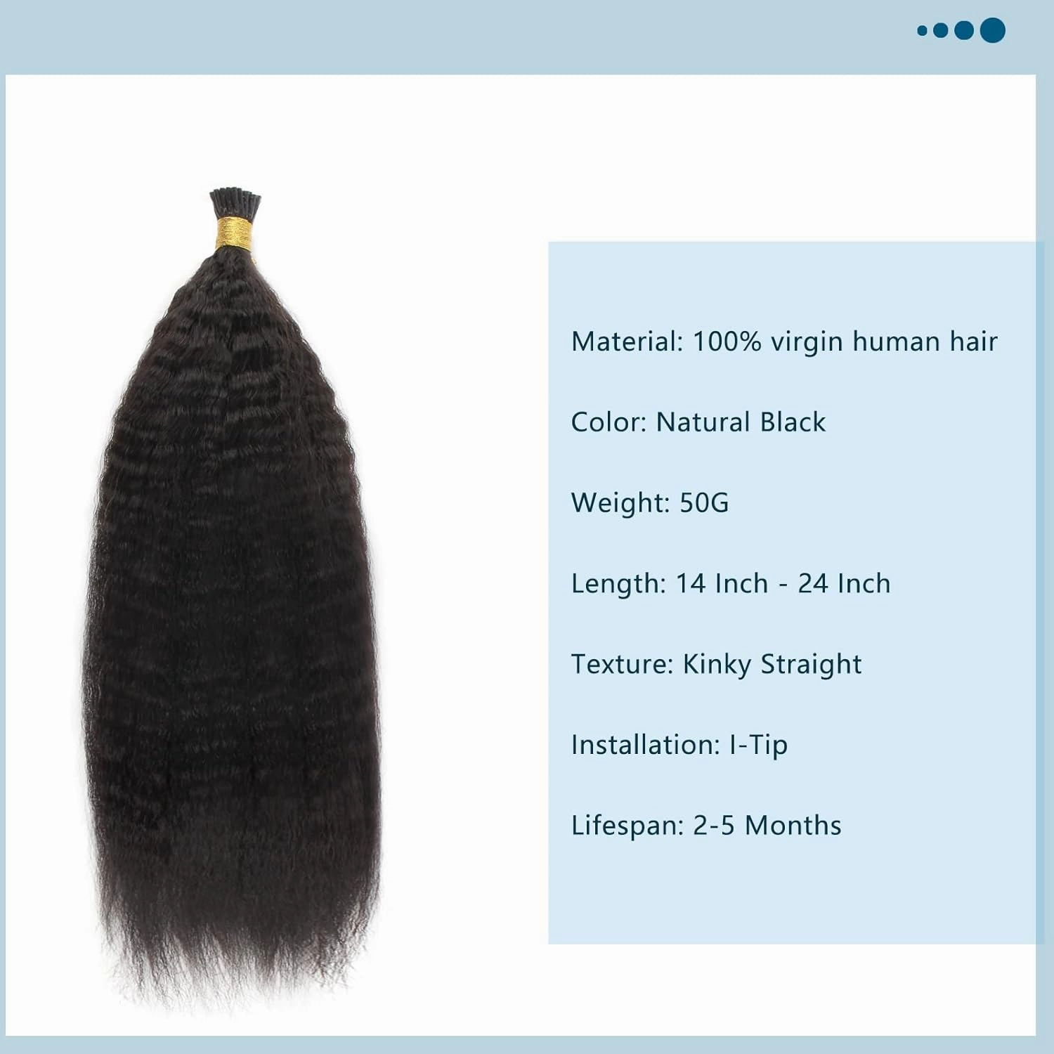 ABH AMAZINGBEAUTY HAIR Kinky Straight I Tip Hair Natural Kinky Straight Hair Extensions For Black Women Human Hair 22 Inch I Tip Hair Extensions Pre Bonded Remy Human Hair Keratin 50G 50 Strands