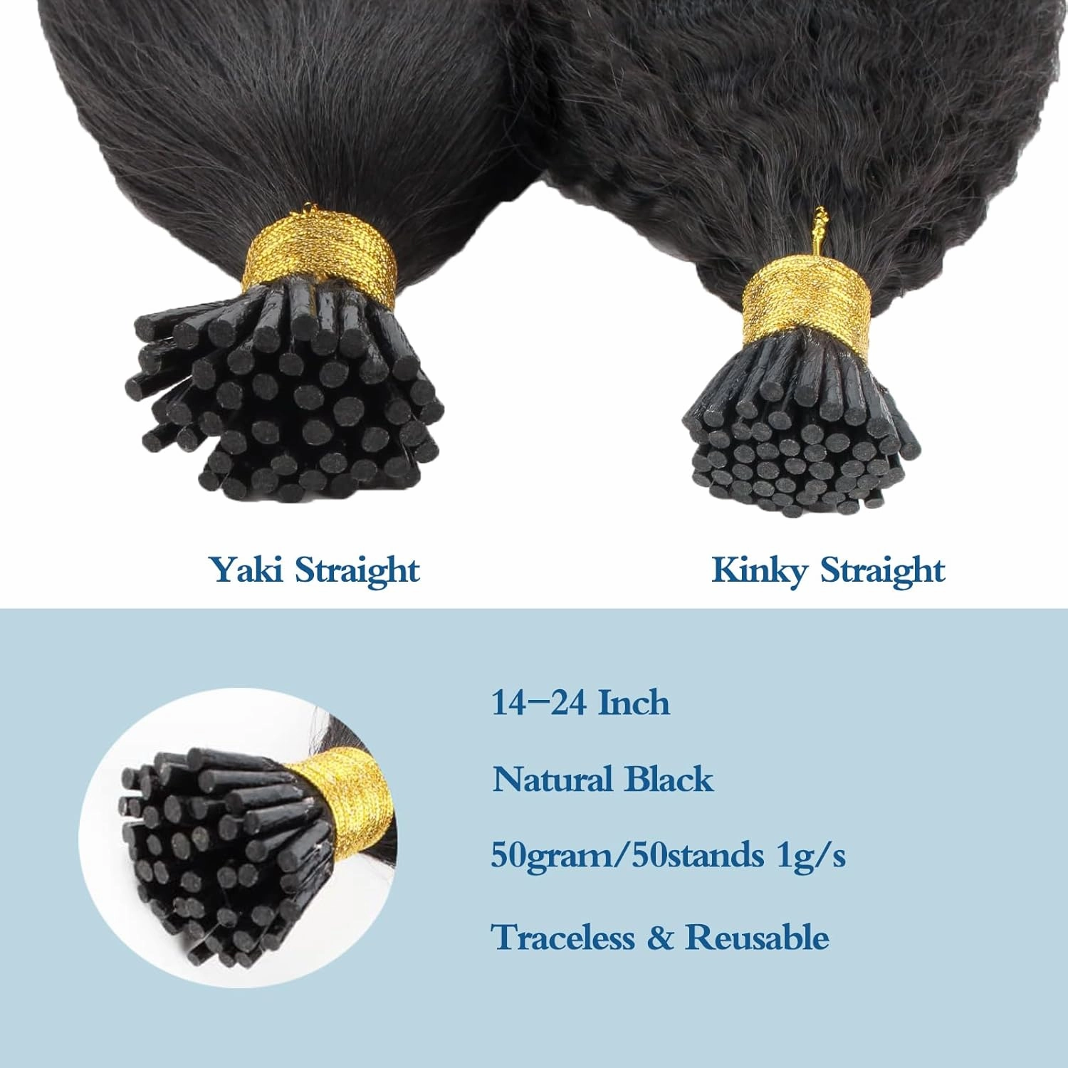 ABH AMAZINGBEAUTY HAIR Kinky Straight I Tip Hair Natural Kinky Straight Hair Extensions For Black Women Human Hair 22 Inch I Tip Hair Extensions Pre Bonded Remy Human Hair Keratin 50G 50 Strands