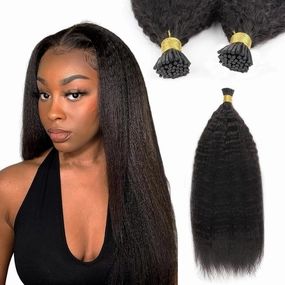 ABH AMAZINGBEAUTY HAIR Kinky Straight I Tip Hair Natural Kinky Straight Hair Extensions For Black Women Human Hair 22 Inch I Tip Hair Extensions Pre Bonded Remy Human Hair Keratin 50G 50 Strands