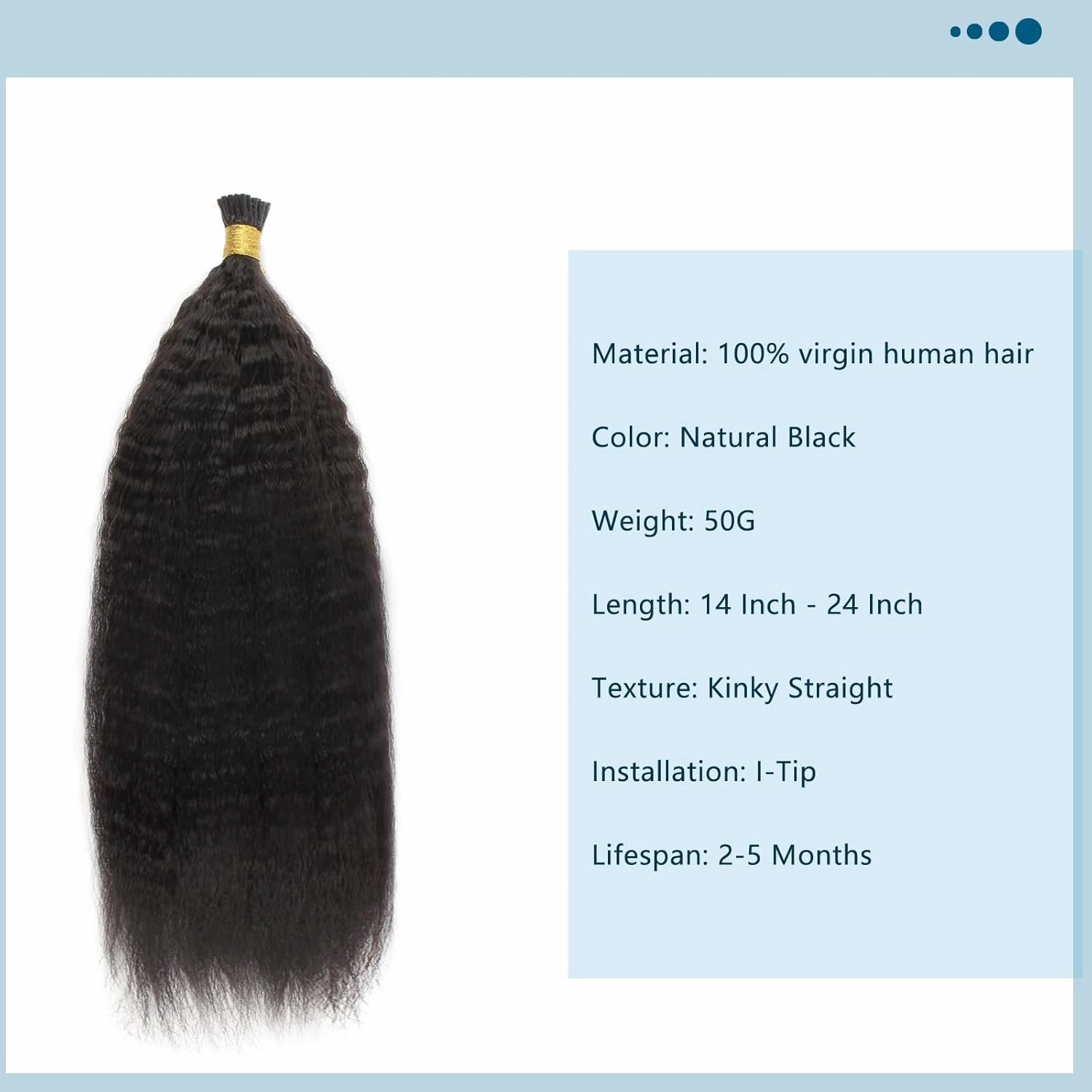 ABH AMAZINGBEAUTY HAIR Pre Bonded Kinky Straight Hair Extensions Real Human Hair I Tip Fusion Hair Extensions for Black Women Brazilian Kinky Straight Hair Natural Black I Tips 50g 50strands 16 Inch
