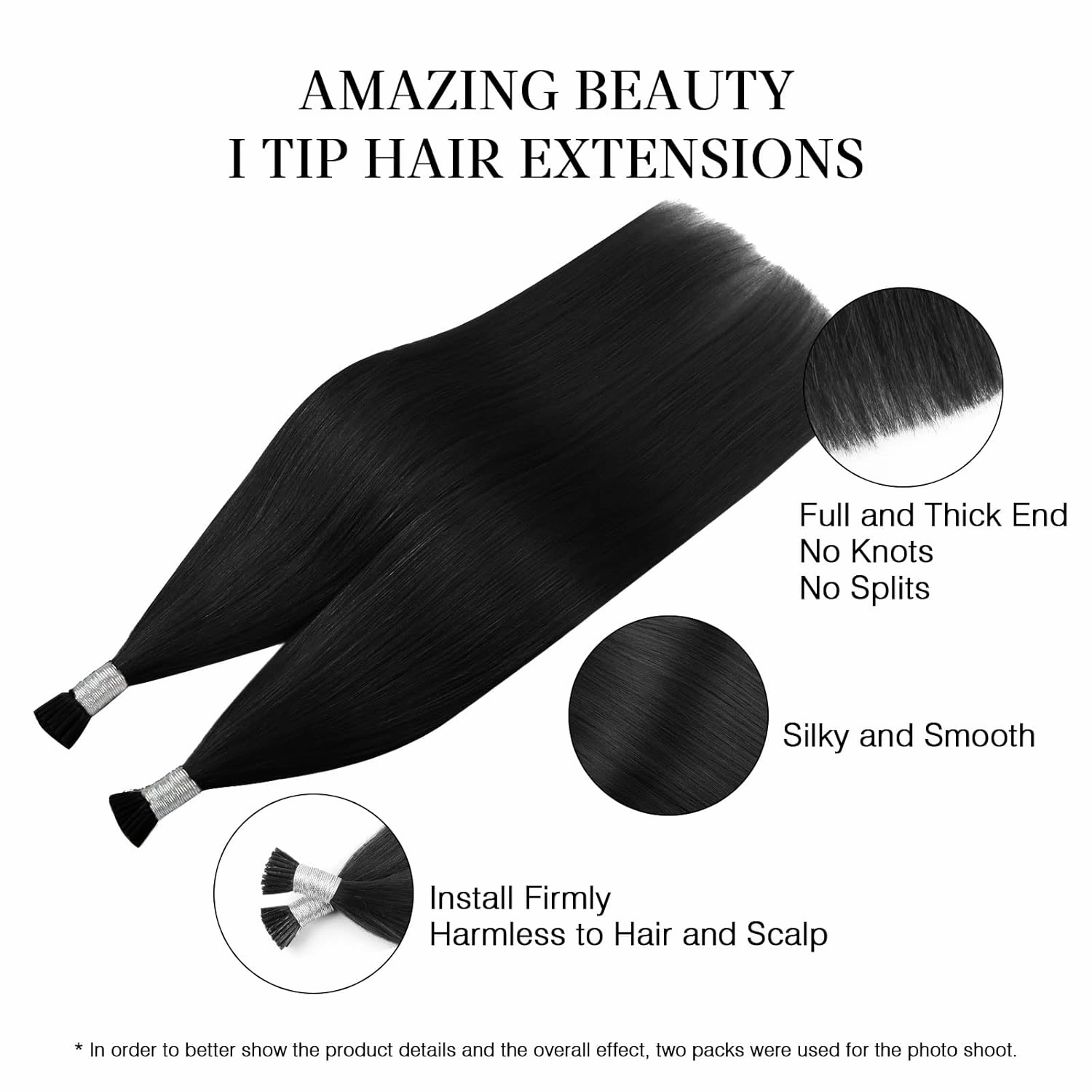 ABH AmazingBeauty Invisible Silky Straight Remy Natural Hair Extensions Tips I Tip Human Hair Straight Jet Black 50g 50strands 22 Inch