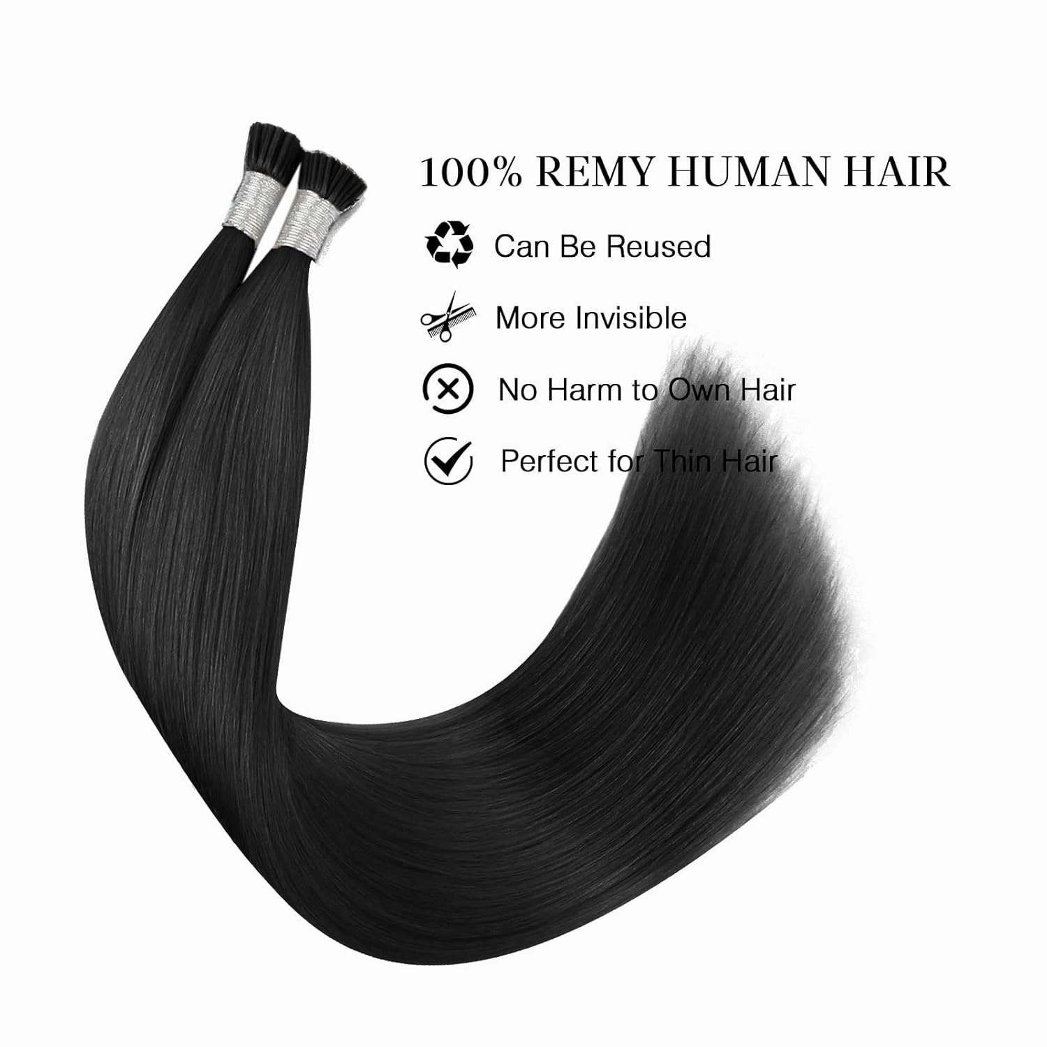 ABH AmazingBeauty Invisible Silky Straight Remy Natural Hair Extensions Tips I Tip Human Hair Straight Jet Black 50g 50strands 22 Inch