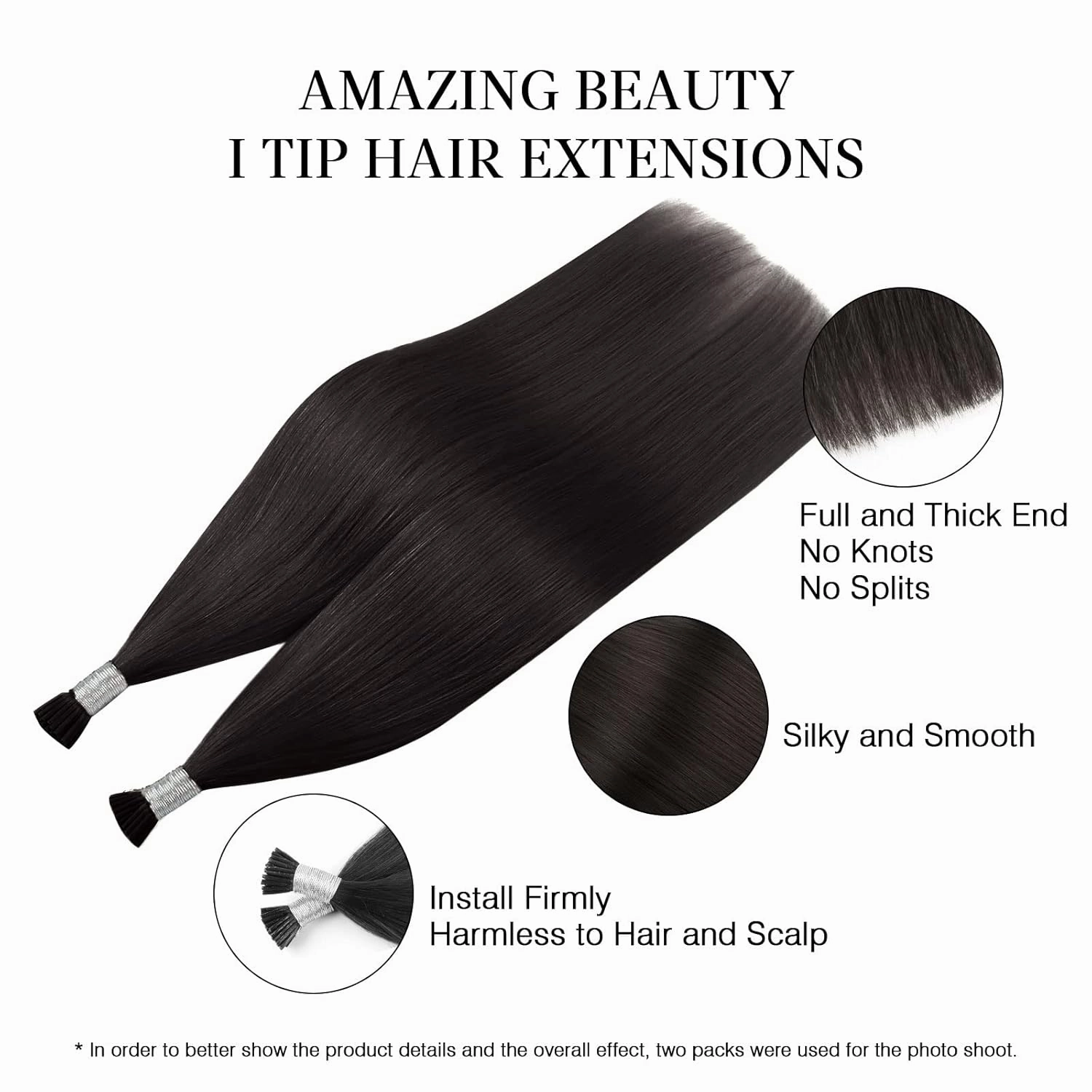 ABH AmazingBeauty Real Human Hair I Tip Extensions - 50 Grams Tip Fusion, 100 Strands, 14 Inch #1B Off Black Soft Natural Remy Hair
