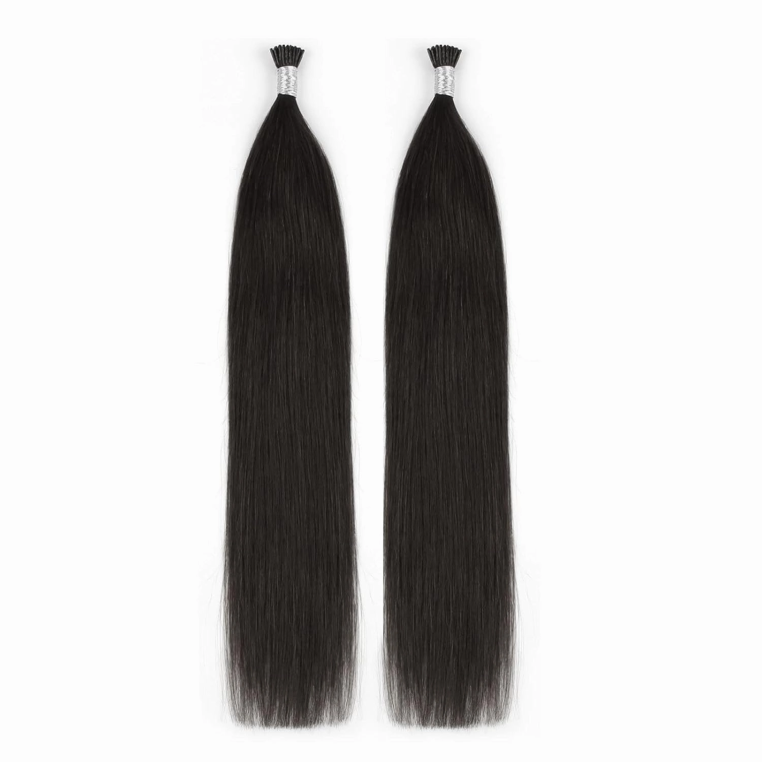 ABH AmazingBeauty Real Human Hair I Tip Extensions - 50 Grams Tip Fusion, 100 Strands, 14 Inch #1B Off Black Soft Natural Remy Hair