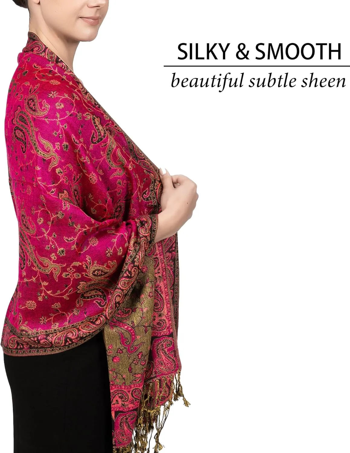 Achillea Reversible Paisley Pashmina Rave Scarf, Shawls and Wraps for Evening Dresses, Exotic Indian Scarves for All Season