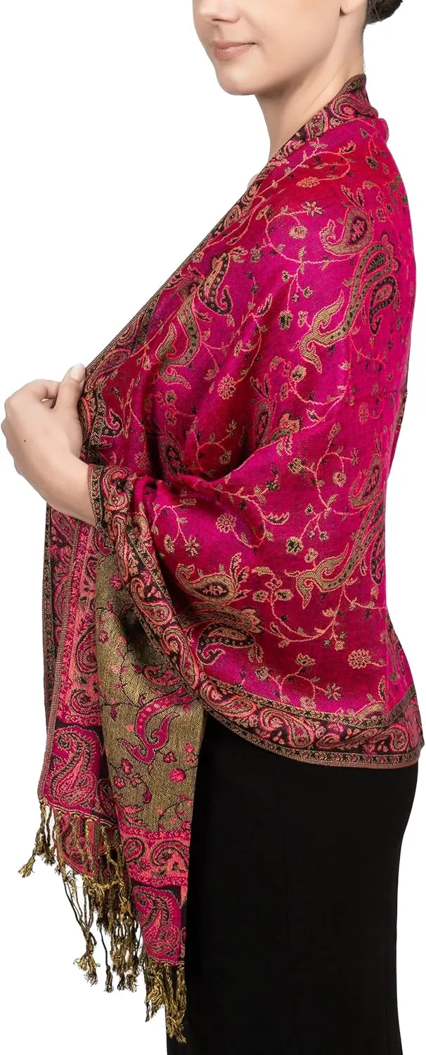 Achillea Reversible Paisley Pashmina Rave Scarf, Shawls and Wraps for Evening Dresses, Exotic Indian Scarves for All Season