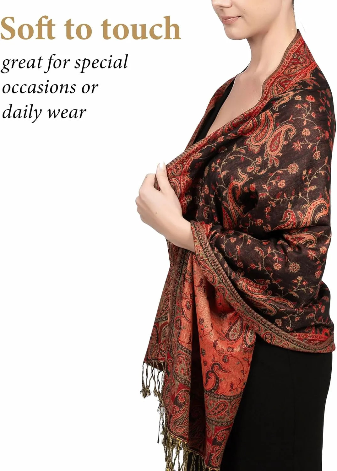 Achillea Reversible Paisley Pashmina Rave Scarf, Shawls and Wraps for Evening Dresses, Exotic Indian Scarves for All Season