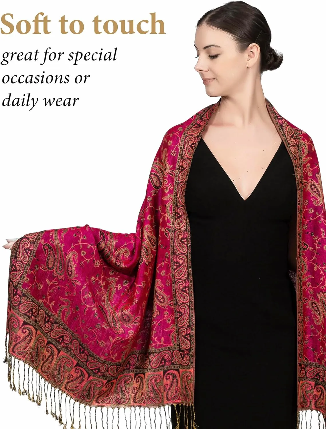 Achillea Reversible Paisley Pashmina Rave Scarf, Shawls and Wraps for Evening Dresses, Exotic Indian Scarves for All Season