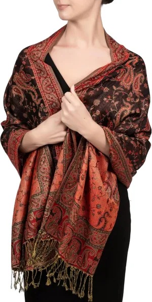 Achillea Reversible Paisley Pashmina Rave Scarf, Shawls and Wraps for Evening Dresses, Exotic Indian Scarves for All Season