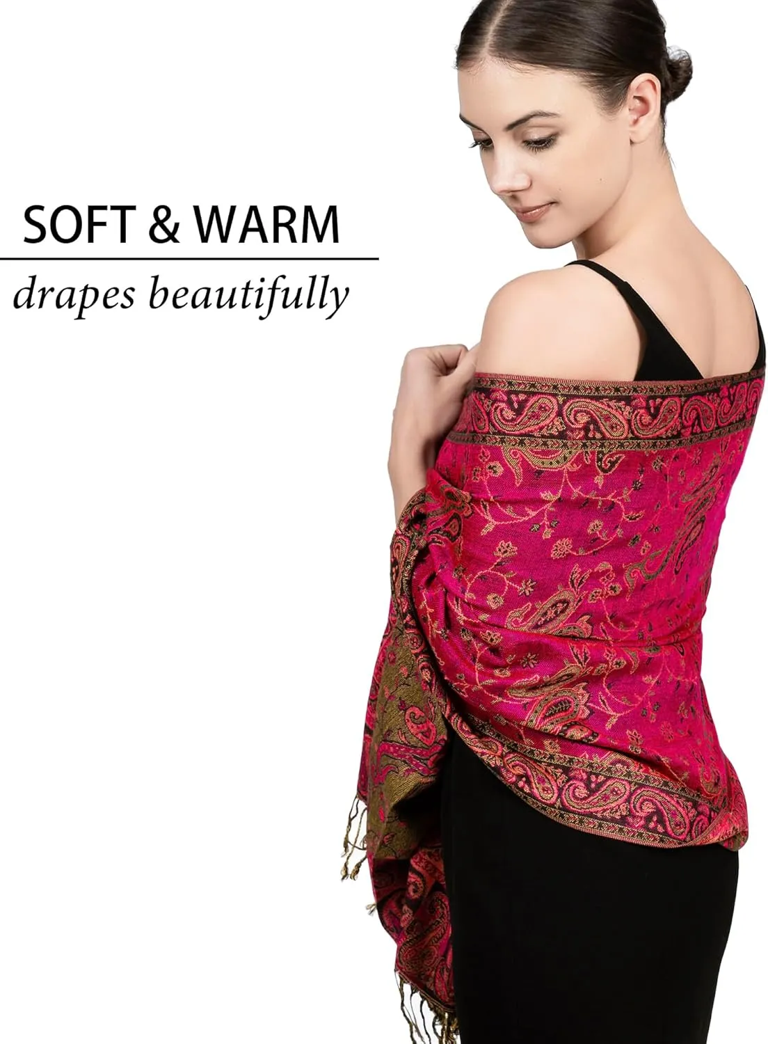 Achillea Reversible Paisley Pashmina Rave Scarf, Shawls and Wraps for Evening Dresses, Exotic Indian Scarves for All Season