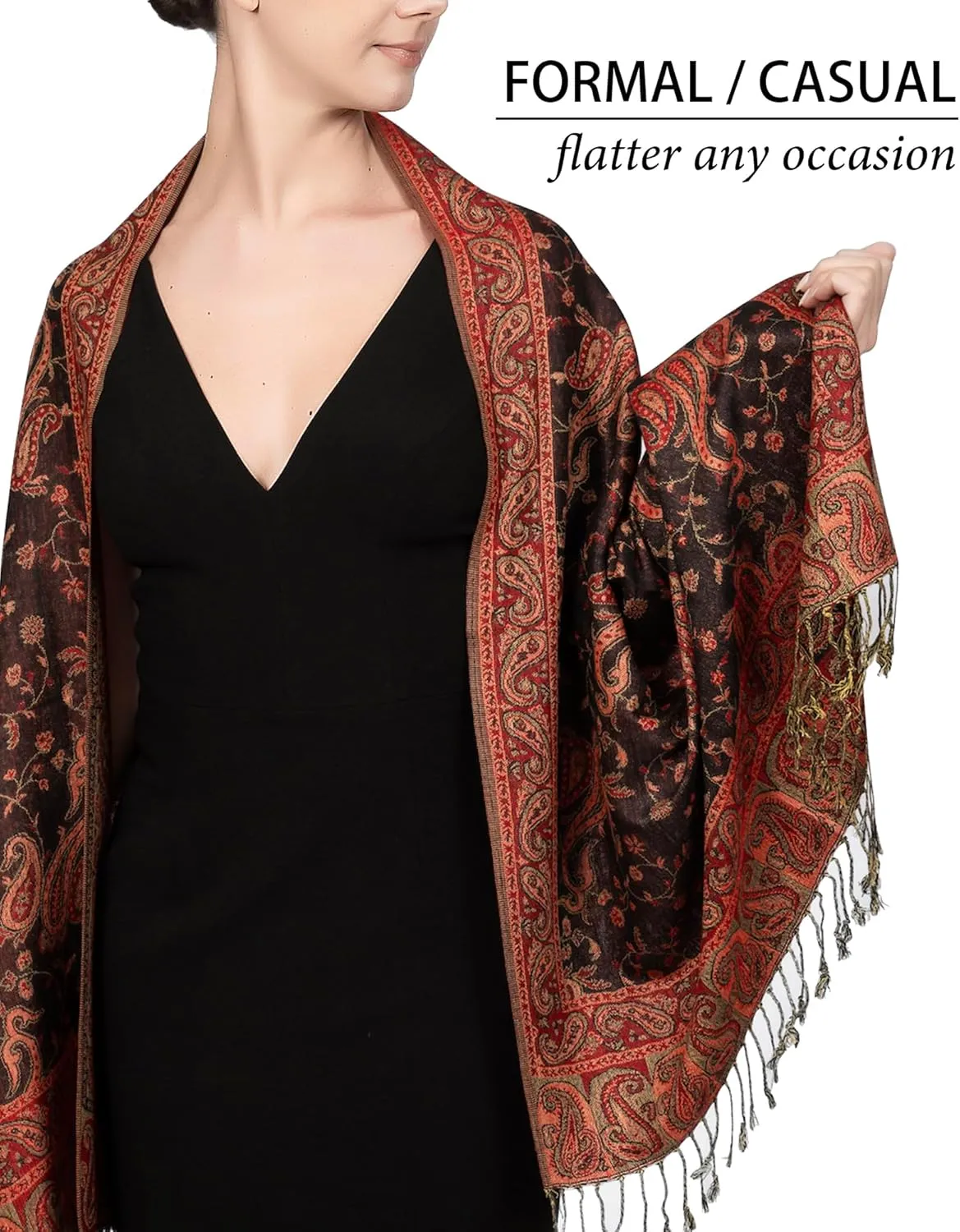Achillea Reversible Paisley Pashmina Rave Scarf, Shawls and Wraps for Evening Dresses, Exotic Indian Scarves for All Season