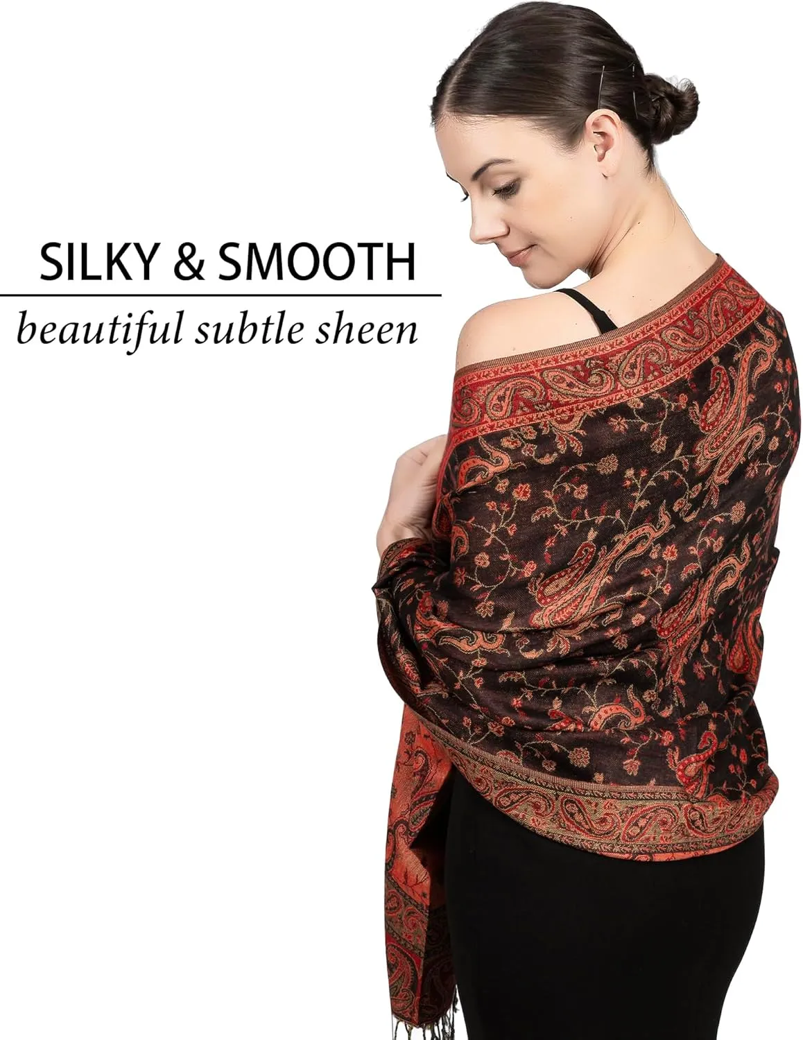 Achillea Reversible Paisley Pashmina Rave Scarf, Shawls and Wraps for Evening Dresses, Exotic Indian Scarves for All Season