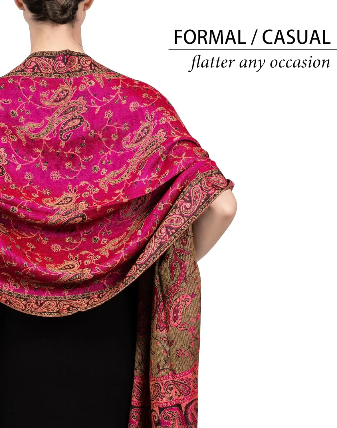Achillea Reversible Paisley Pashmina Rave Scarf, Shawls and Wraps for Evening Dresses, Exotic Indian Scarves for All Season