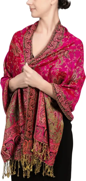 Achillea Reversible Paisley Pashmina Rave Scarf, Shawls and Wraps for Evening Dresses, Exotic Indian Scarves for All Season