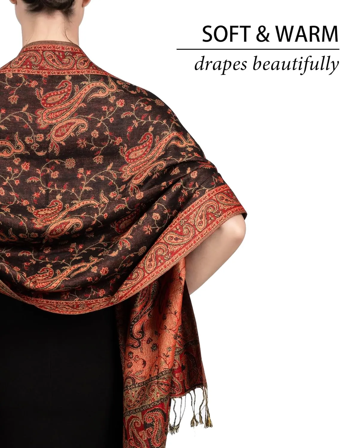 Achillea Reversible Paisley Pashmina Rave Scarf, Shawls and Wraps for Evening Dresses, Exotic Indian Scarves for All Season