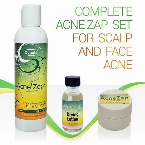 Acne Zap Solution Kit: Anti-Acne Shampoo, Drying Lotion & Face Cream in One Set for Head and Face Teen & Adult Acne Breakout