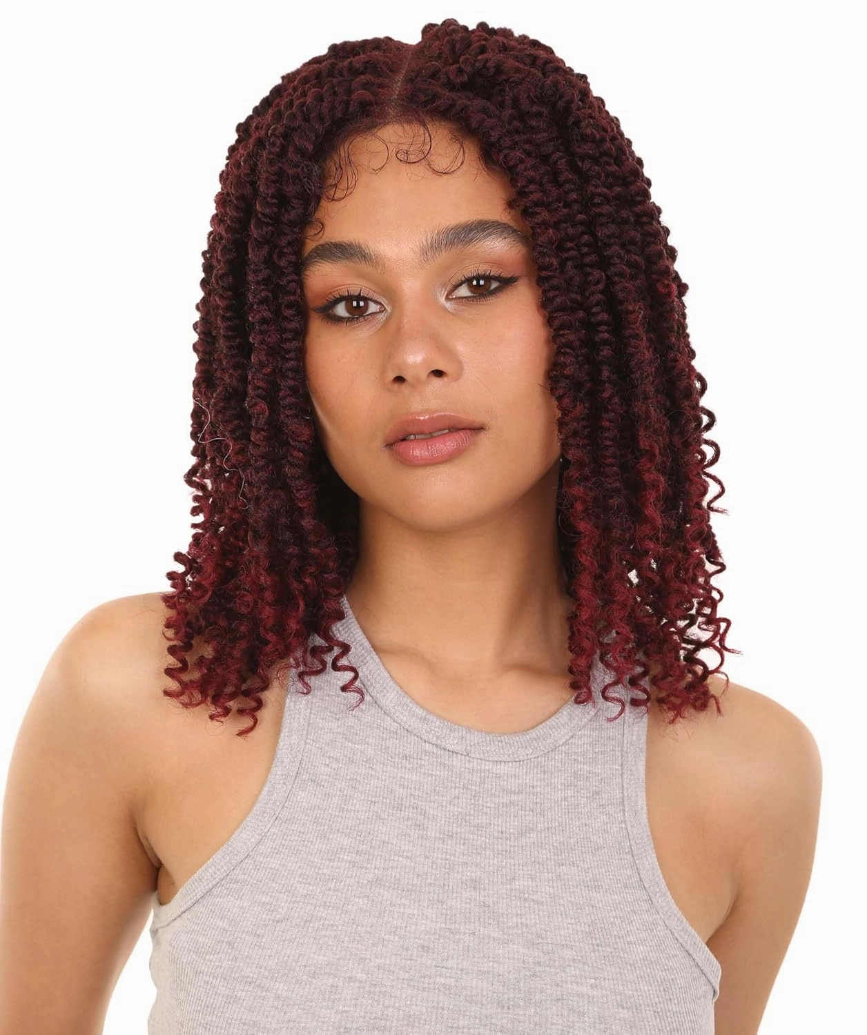 Adeline 16-inches Passion Twist 4"×5" HD Lace Wig, Heat Resistant Fiber, (Burgundy)