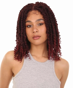 Adeline 16-inches Passion Twist 4"×5" HD Lace Wig, Heat Resistant Fiber, (Burgundy)