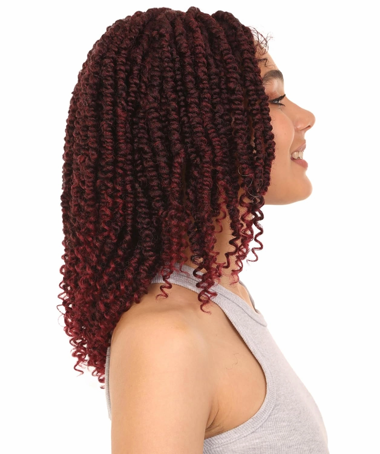 Adeline 16-inches Passion Twist 4"×5" HD Lace Wig, Heat Resistant Fiber, (Burgundy)