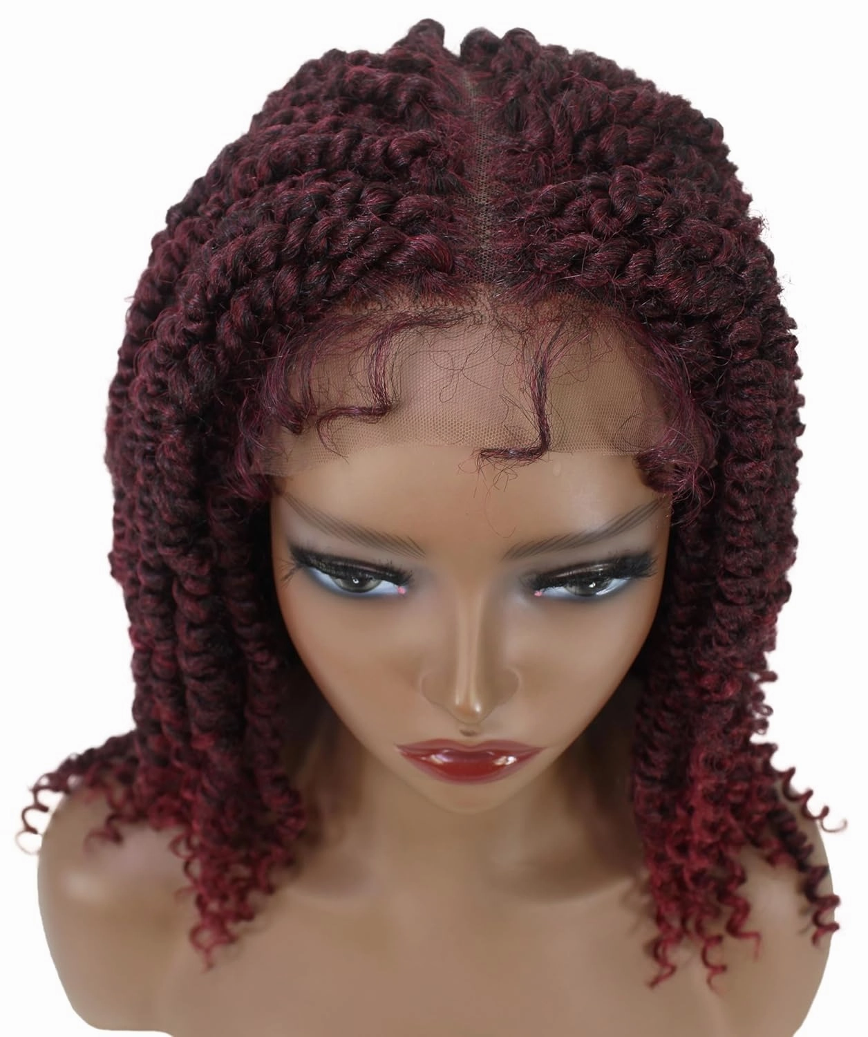 Adeline 16-inches Passion Twist 4"×5" HD Lace Wig, Heat Resistant Fiber, (Burgundy)
