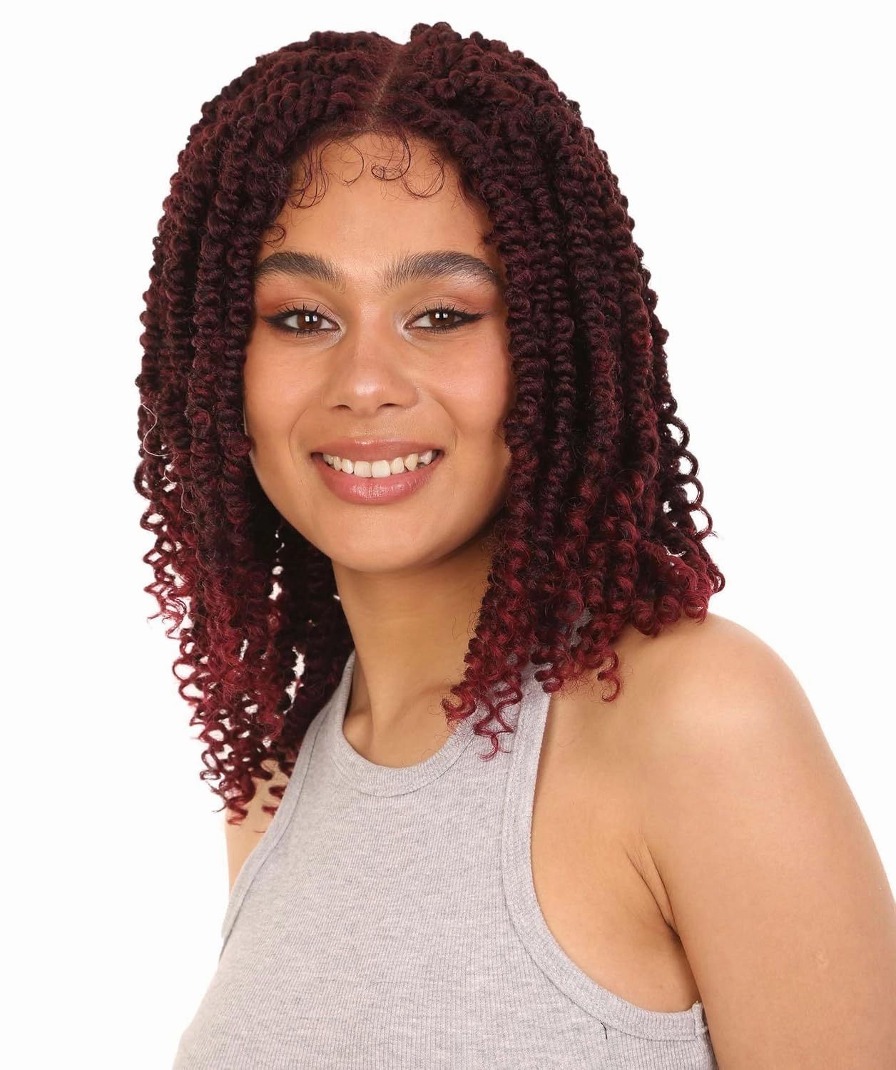 Adeline 16-inches Passion Twist 4"×5" HD Lace Wig, Heat Resistant Fiber, (Burgundy)