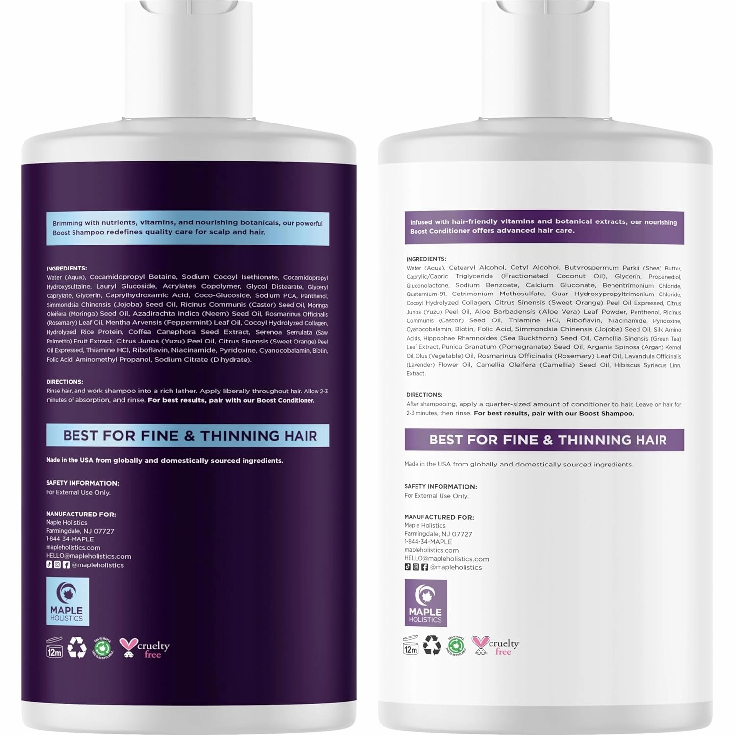 Advanced Biotin Shampoo and Conditioner Set - Thickening Sulfate and Paraben Free Shampoo and Conditioner for Hair Growth with Rice Water Black Castor Caffeine Collagen and Rosemary Oil (16 Fl Oz)