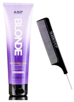 Affinage ASP System BLONDE - ANTI-YELLOW Shampoo, Sulfate-Free (wSleek Comb) Neutralize Unwanted Yellow, Brighten Blonde, Grey or White Hair (ANTI-YELLOW, 9.3 oz (PACK OF 1))