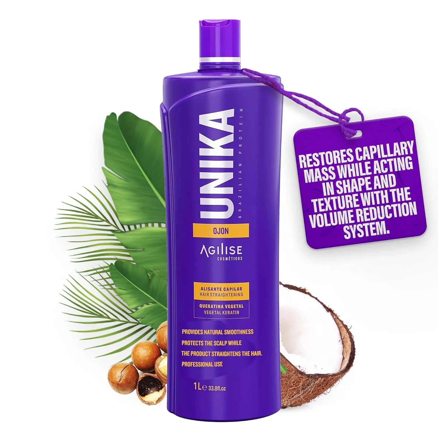 AGILISE Unika Ojon Hair Straightening - Formaldehyde Free - For All Hair Types - OJON OIL - VEGAN - 33.8fl.oz/1L