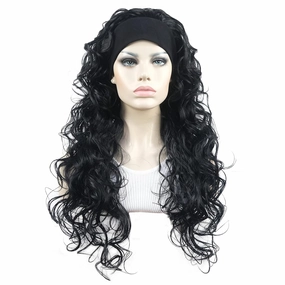 Aimole 26 inch Long Curly 3/4 Half Wig with Black Headband Premium Synthetic Women's Wig Natural Cut Hair(1 Black)