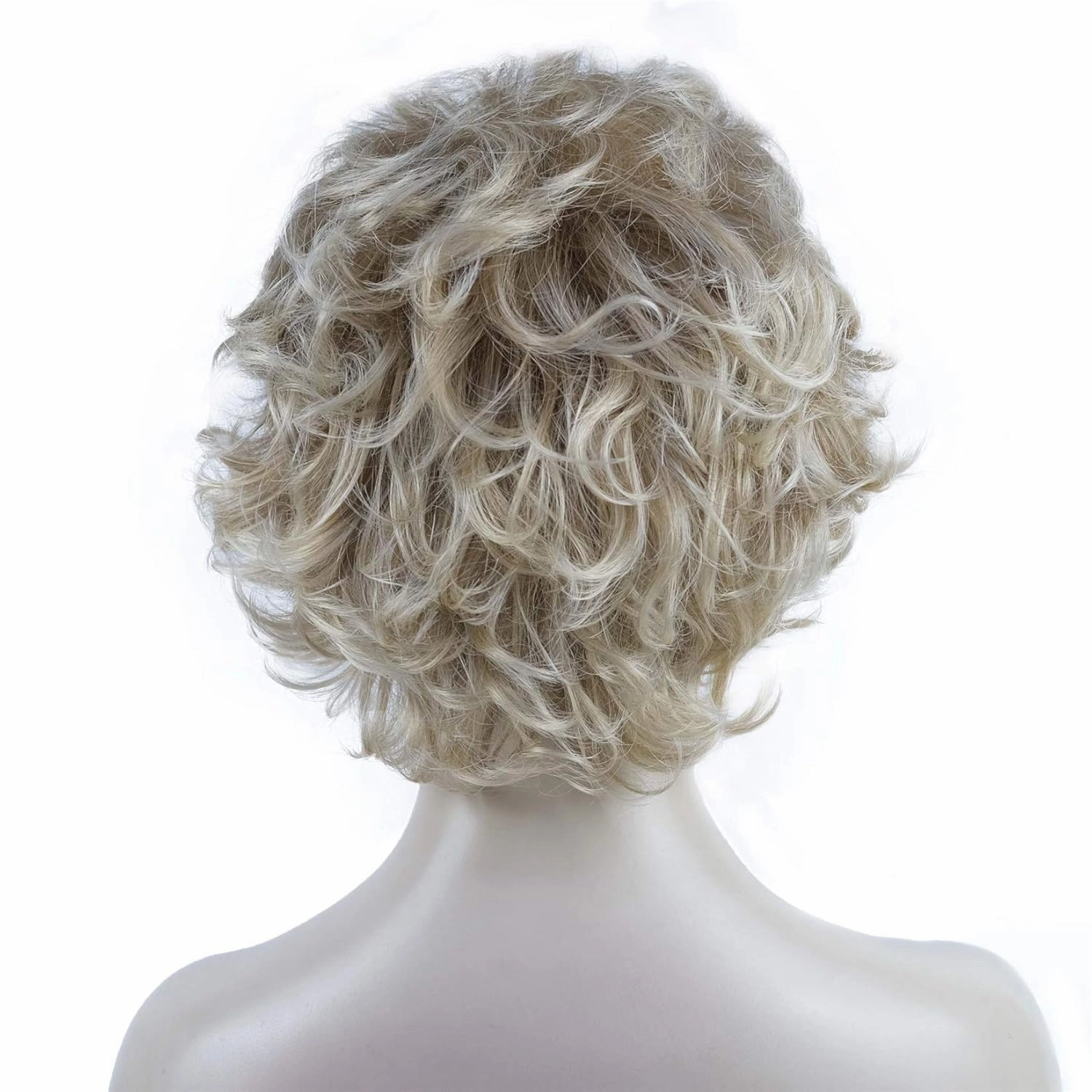 Aimole Short Curly Synthetic Wigs Full Capless Hair Women's Thick Wig for Everyday (15BT613 Blonde Mix)