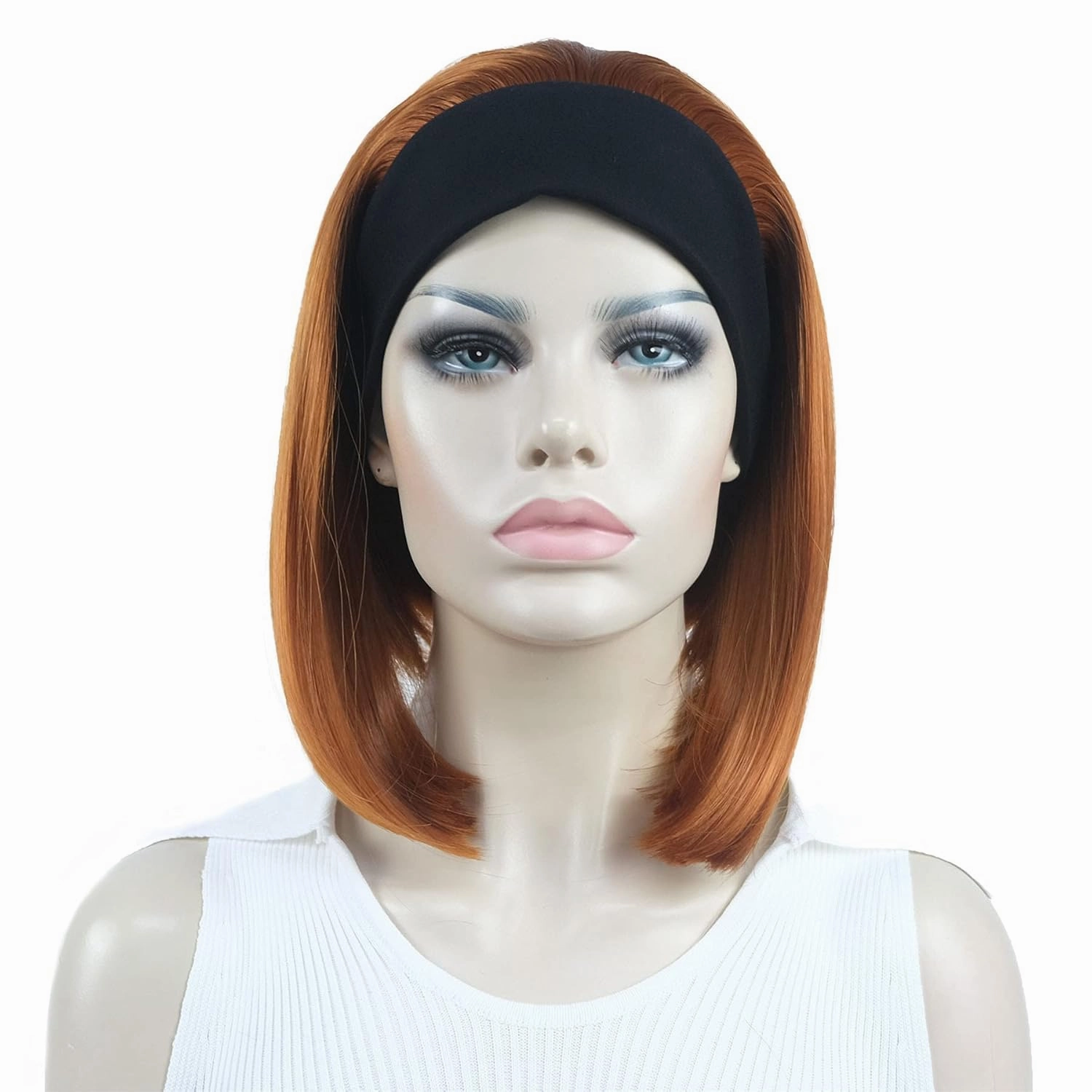 Aimole Short Straight Bob 3/4 Wig with Headband Half Synthetic Wigs Women Hair(130A Fox Red)