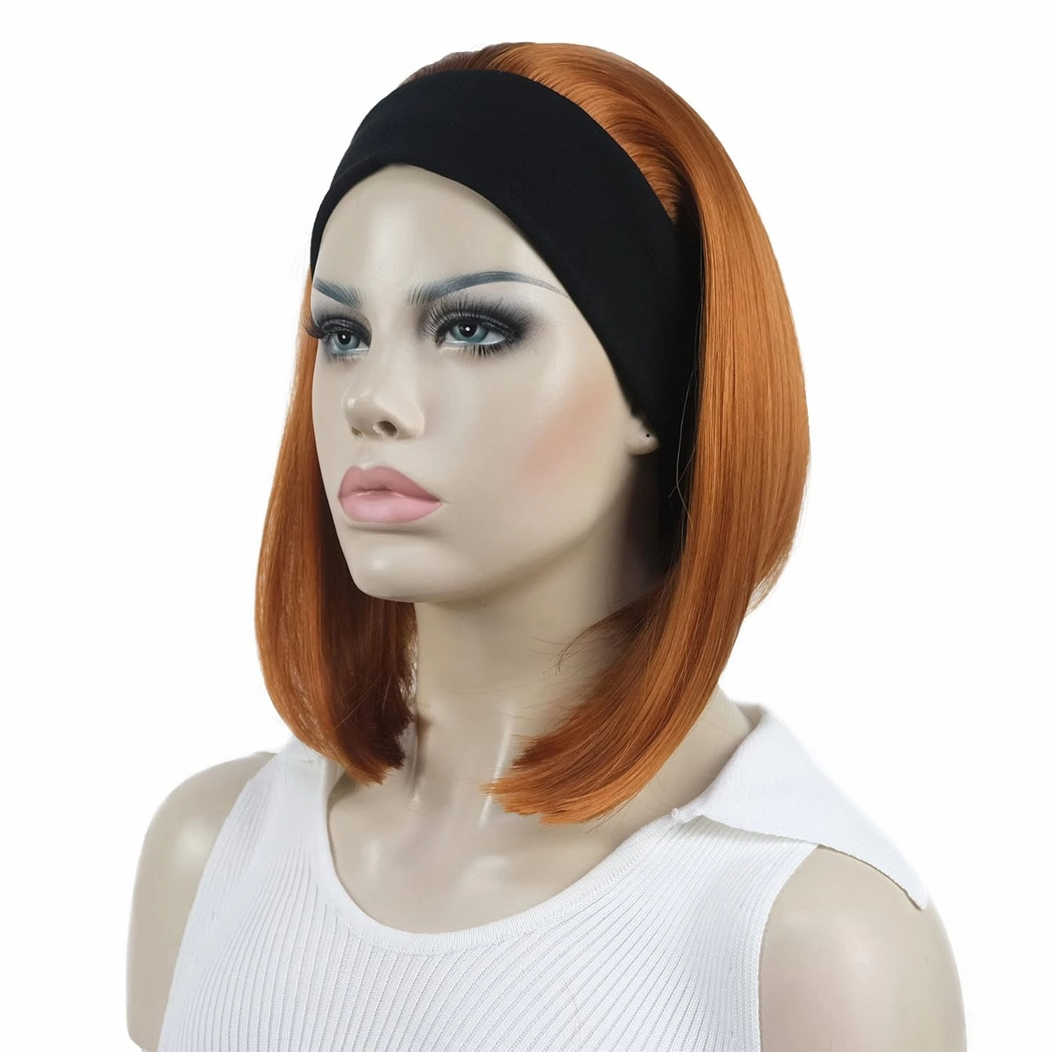 Aimole Short Straight Bob 3/4 Wig with Headband Half Synthetic Wigs Women Hair(130A Fox Red)