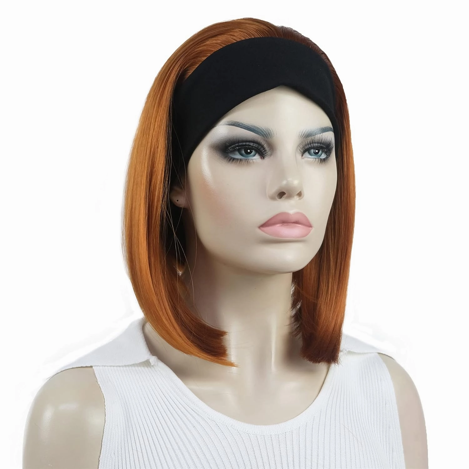 Aimole Short Straight Bob 3/4 Wig with Headband Half Synthetic Wigs Women Hair(130A Fox Red)