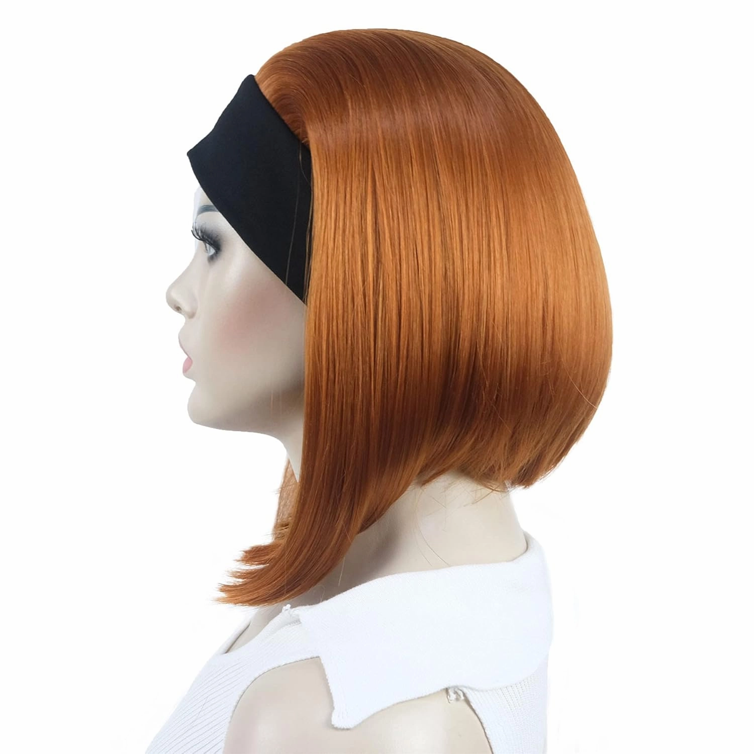 Aimole Short Straight Bob 3/4 Wig with Headband Half Synthetic Wigs Women Hair(130A Fox Red)